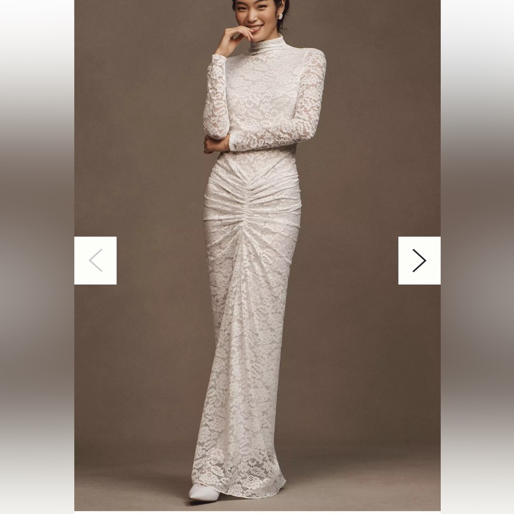 Anthropologie White Lace Long-Sleeve Bridal Gown